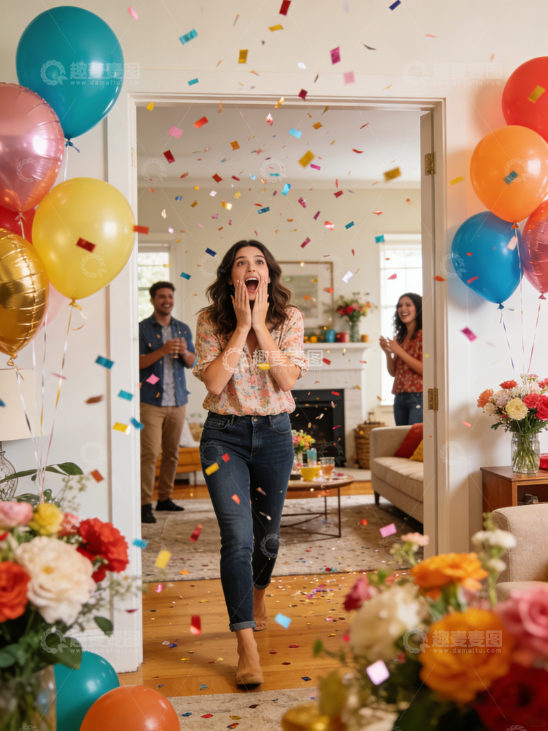 高清大图下载【趣麦麦图】欢庆派对彩纸飞扬室内场景