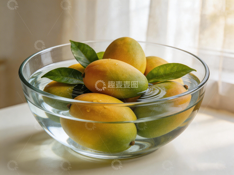 高清大图下载【趣麦麦图】清新芒果玻璃碗装饰摄影