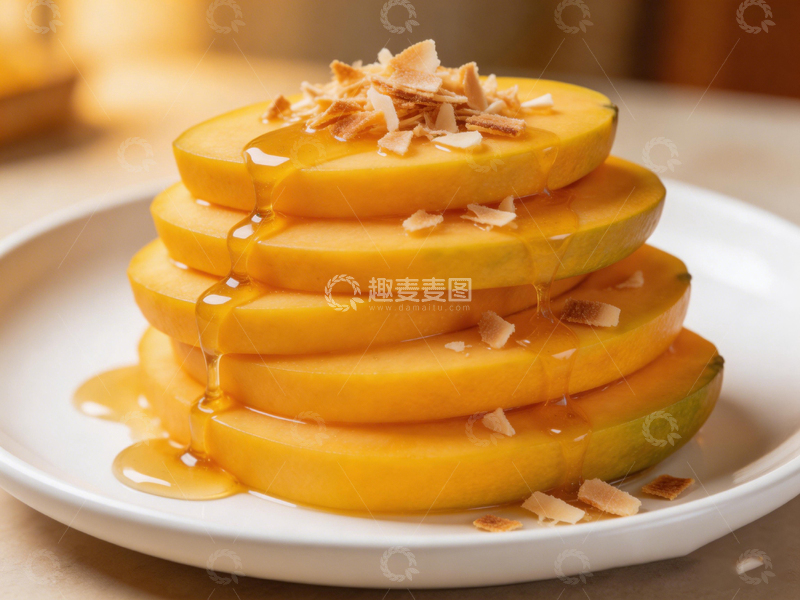 高清大图下载【趣麦麦图】水果盘芒果切片蜂蜜椰丝