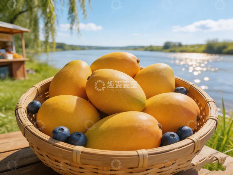 高清大图下载【趣麦麦图】自然风光芒果蓝莓篮摄影