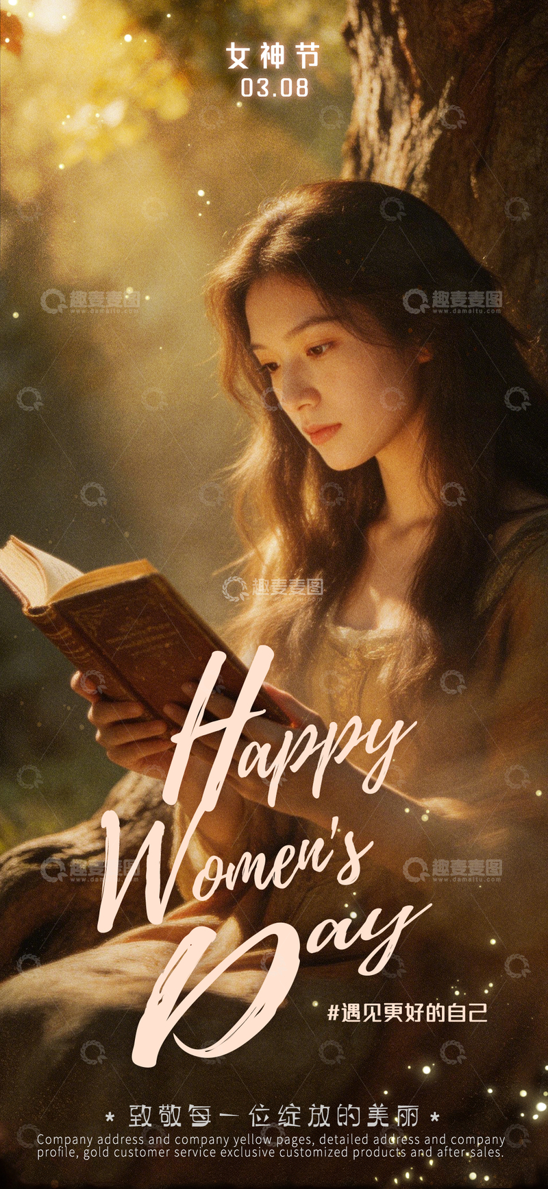 源文件下载【趣麦麦图】光影女神节书香海报设计素材