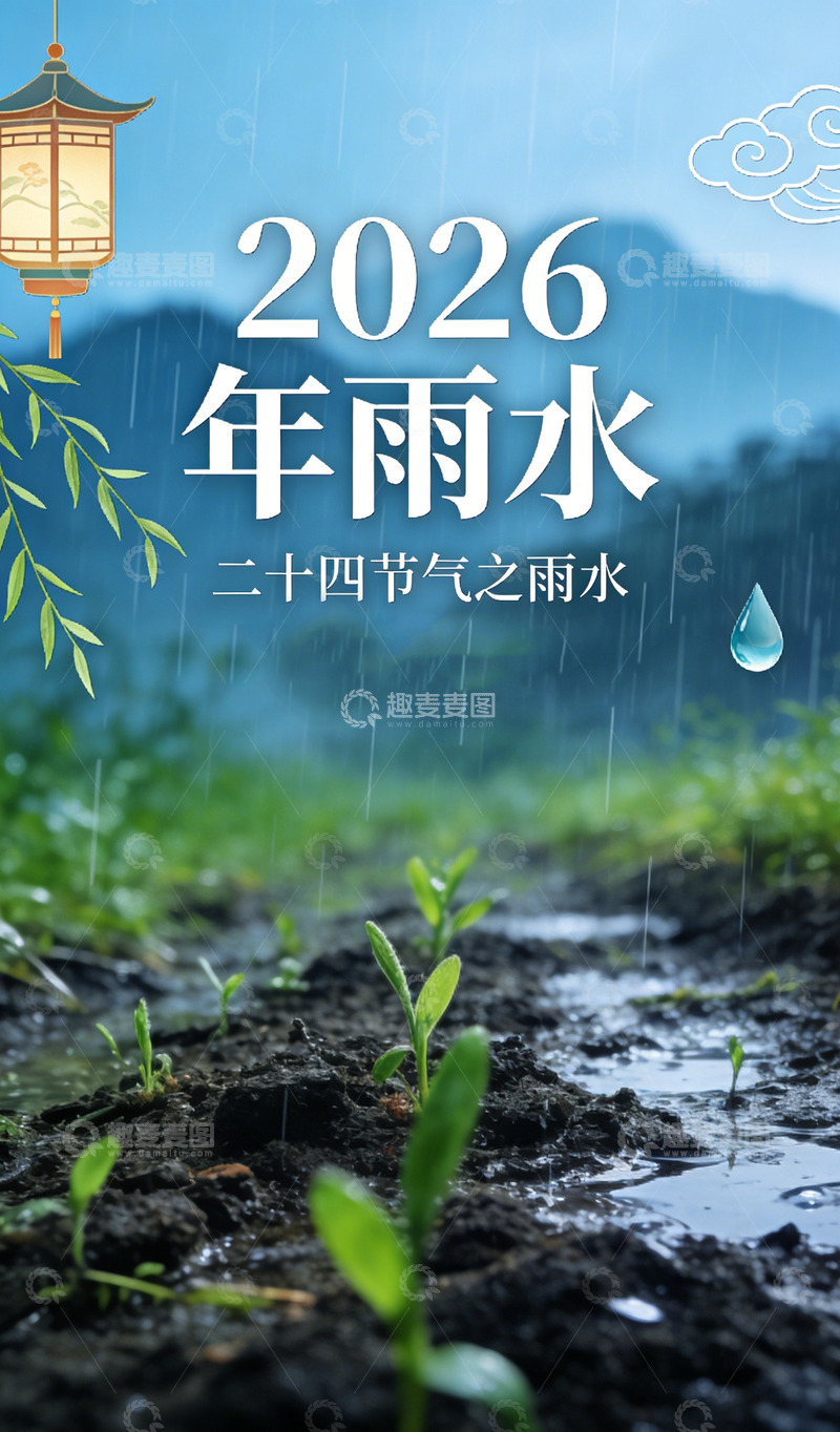 高清大图下载【趣麦麦图】2026年雨水节气海报设计