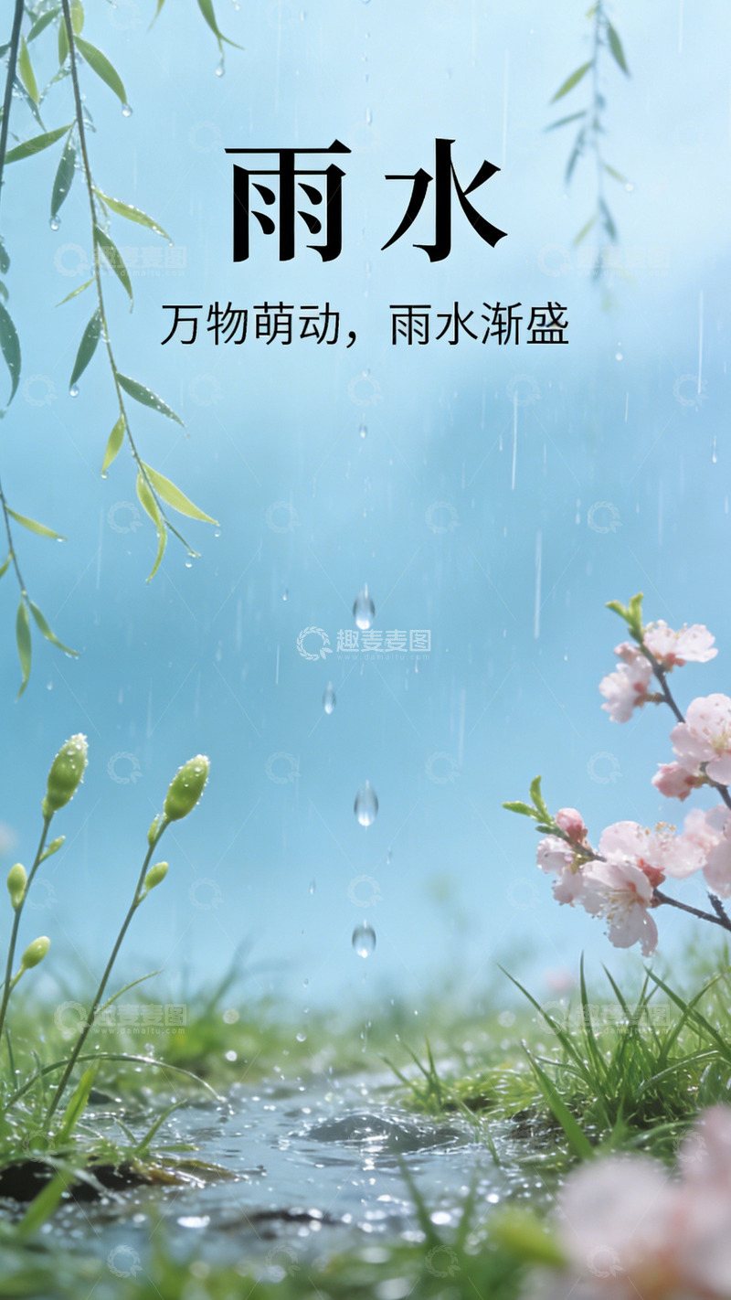 高清大图下载【趣麦麦图】雨水节气春日风光海报