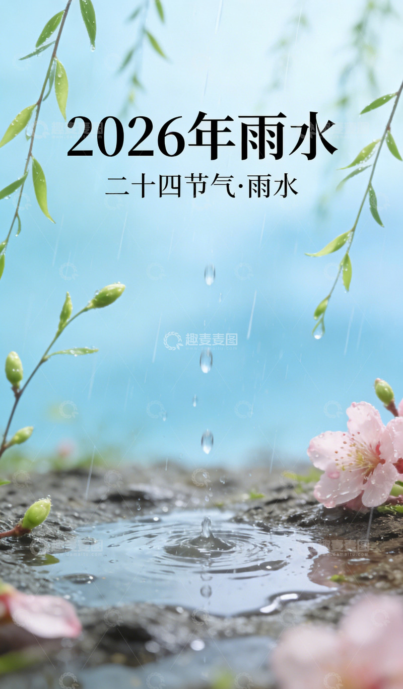 高清大图下载【趣麦麦图】2026年春雨水景海报