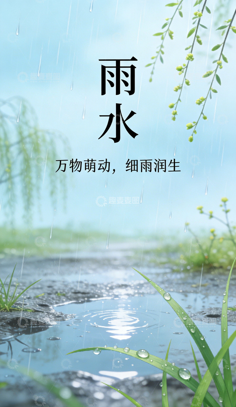 高清大图下载【趣麦麦图】2026年春雨插画海报素材
