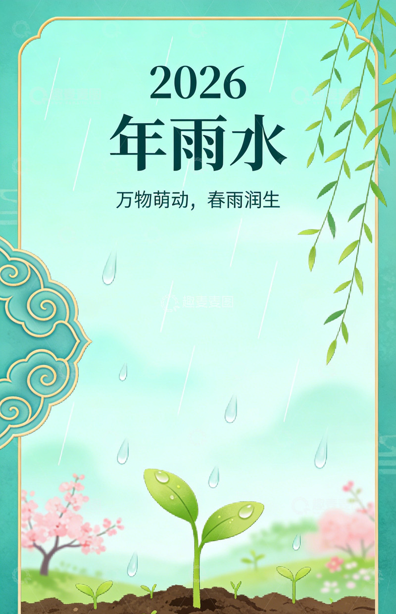 高清大图下载【趣麦麦图】2026年春雨润物海报