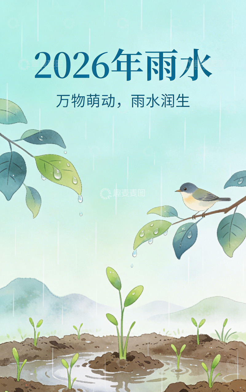 高清大图下载【趣麦麦图】水彩风2026年春雨插画