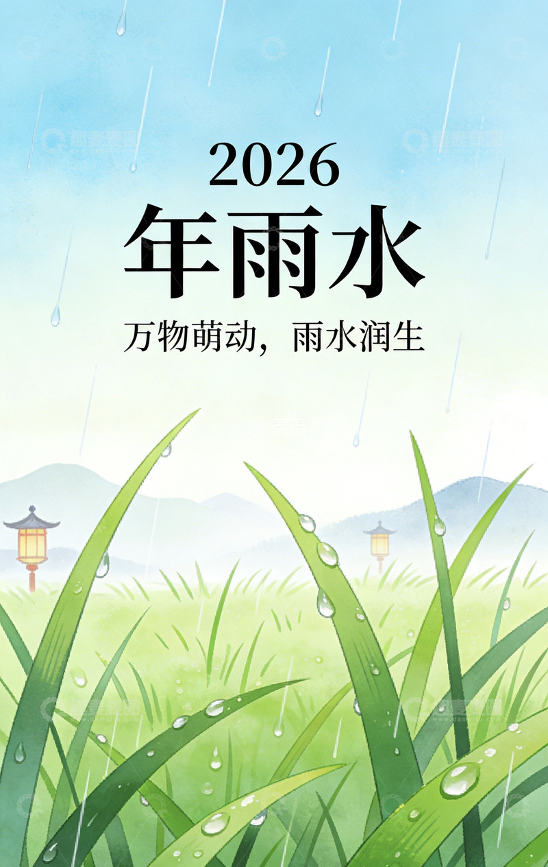 高清大图下载【趣麦麦图】2026年春雨风景插画