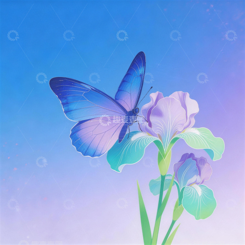 高清大图下载【趣麦麦图】闪蝶鸢尾极简渐变插画4