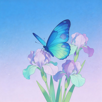 闪蝶鸢尾极简渐变插画2