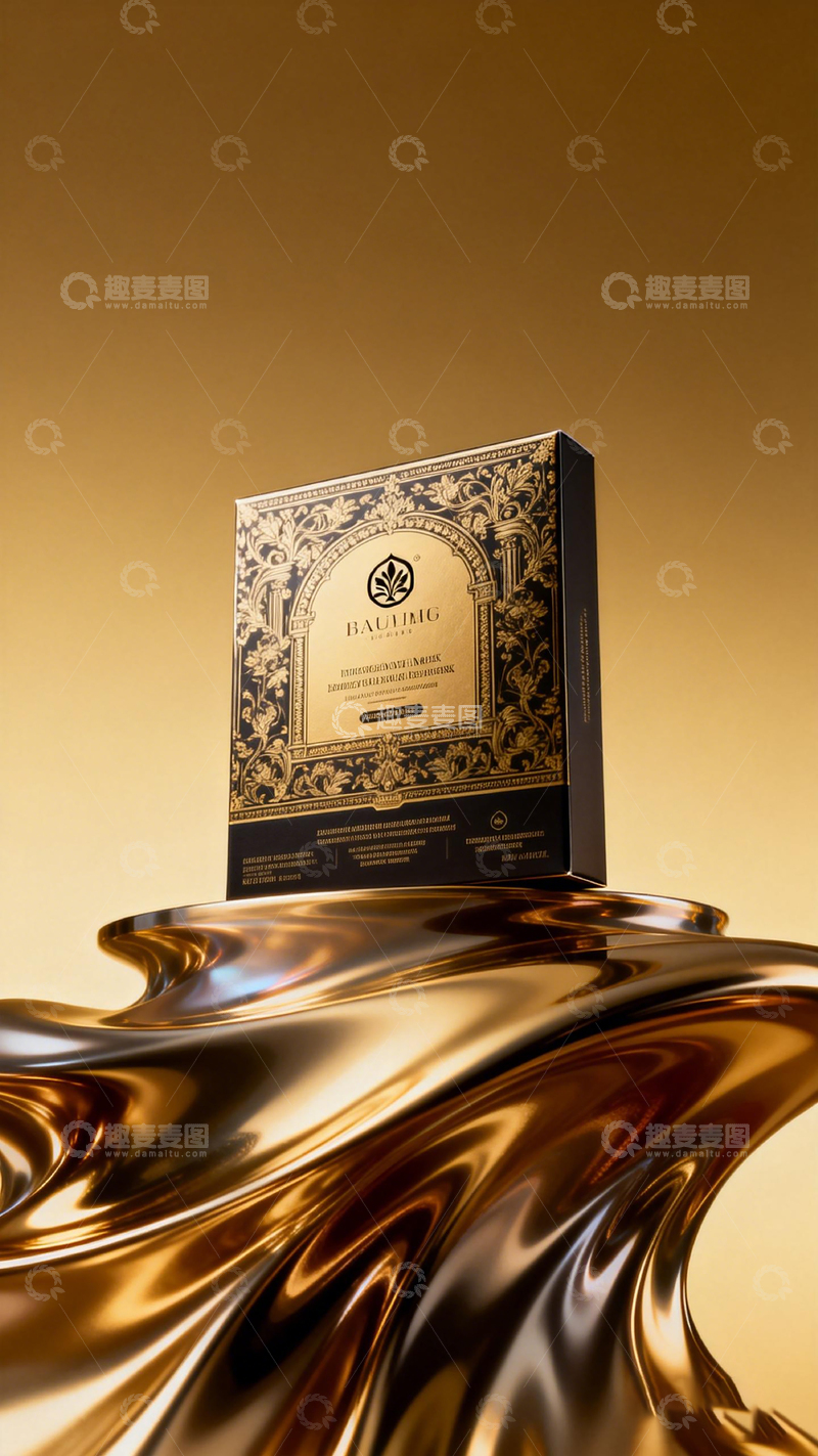 高清大图下载【趣麦麦图】奢华金色礼盒与金属质感背景