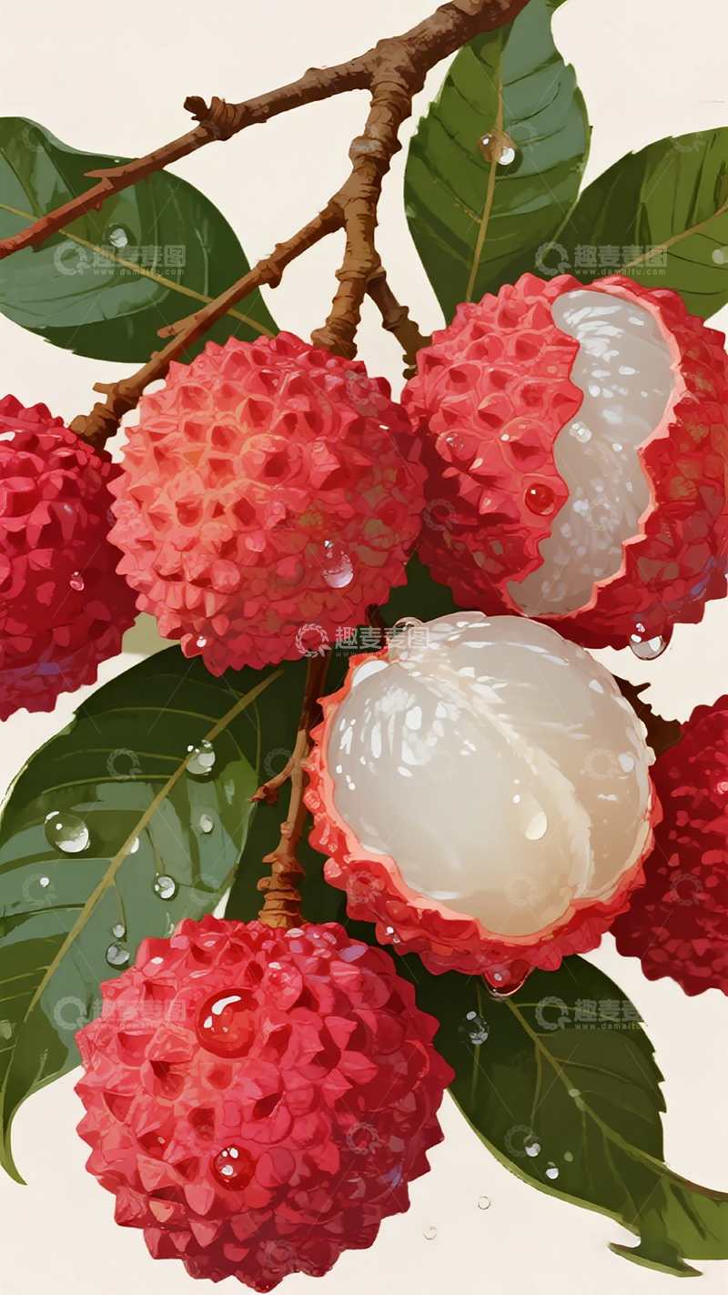 高清大图下载【趣麦麦图】荔枝写实插画