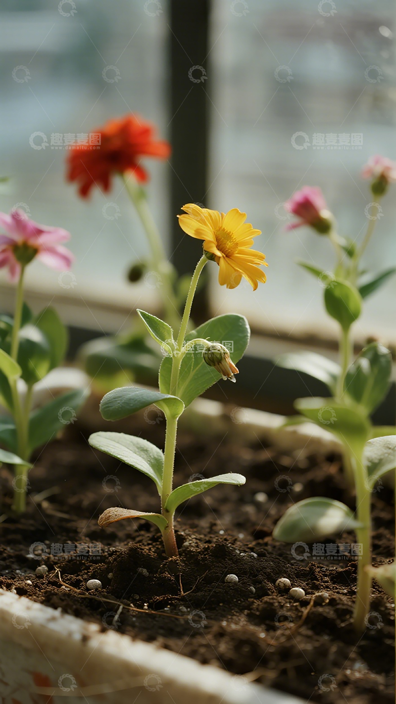高清大图下载【趣麦麦图】窗台盆栽花卉特写