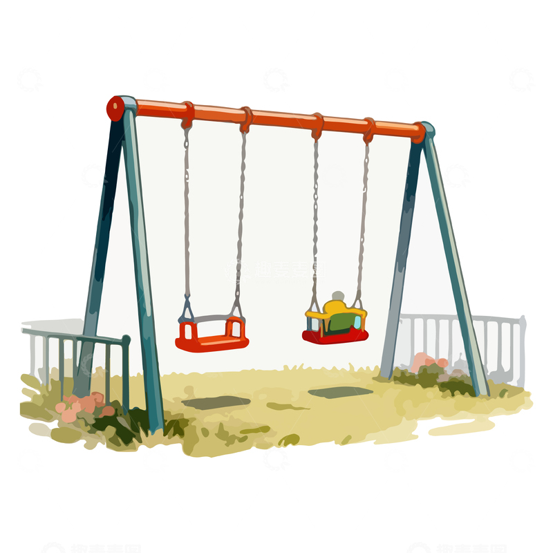 源文件下载【趣麦麦图】童趣秋千卡通公园场景插画