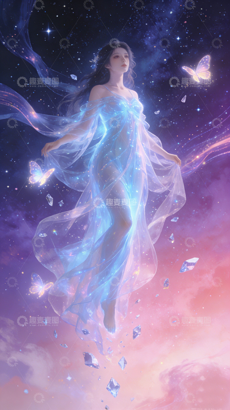高清大图下载【趣麦麦图】梦幻星空仙女插画海报
