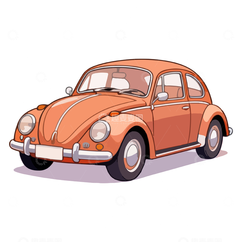 源文件下载【趣麦麦图】复古风大众甲壳虫汽车插画