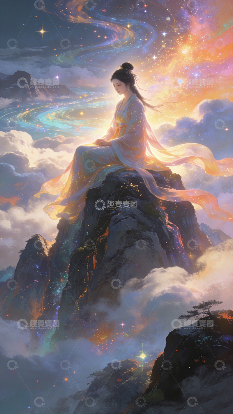 高清大图下载【趣麦麦图】仙气飘飘古风女子山巅图