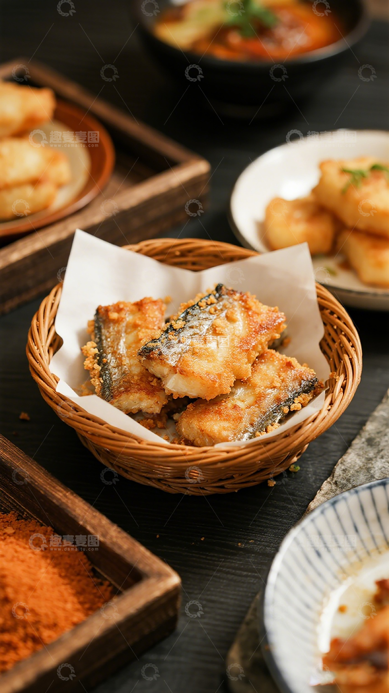 高清大图下载【趣麦麦图】日式美食炸鱼块小吃