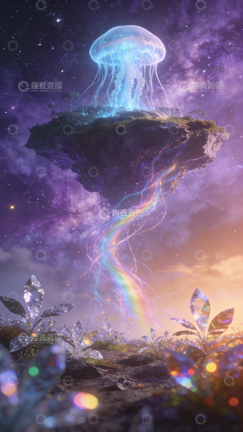 高清大图下载【趣麦麦图】梦幻星空水母悬浮岛