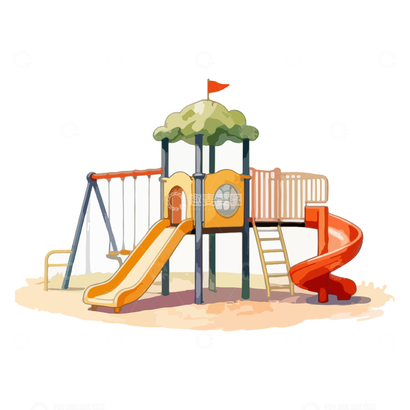 源文件下载【趣麦麦图】卡通游乐场设施插画