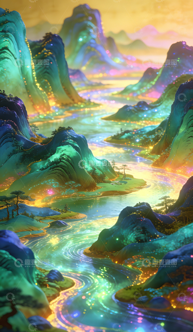 高清大图下载【趣麦麦图】梦幻山水奇幻景观插画