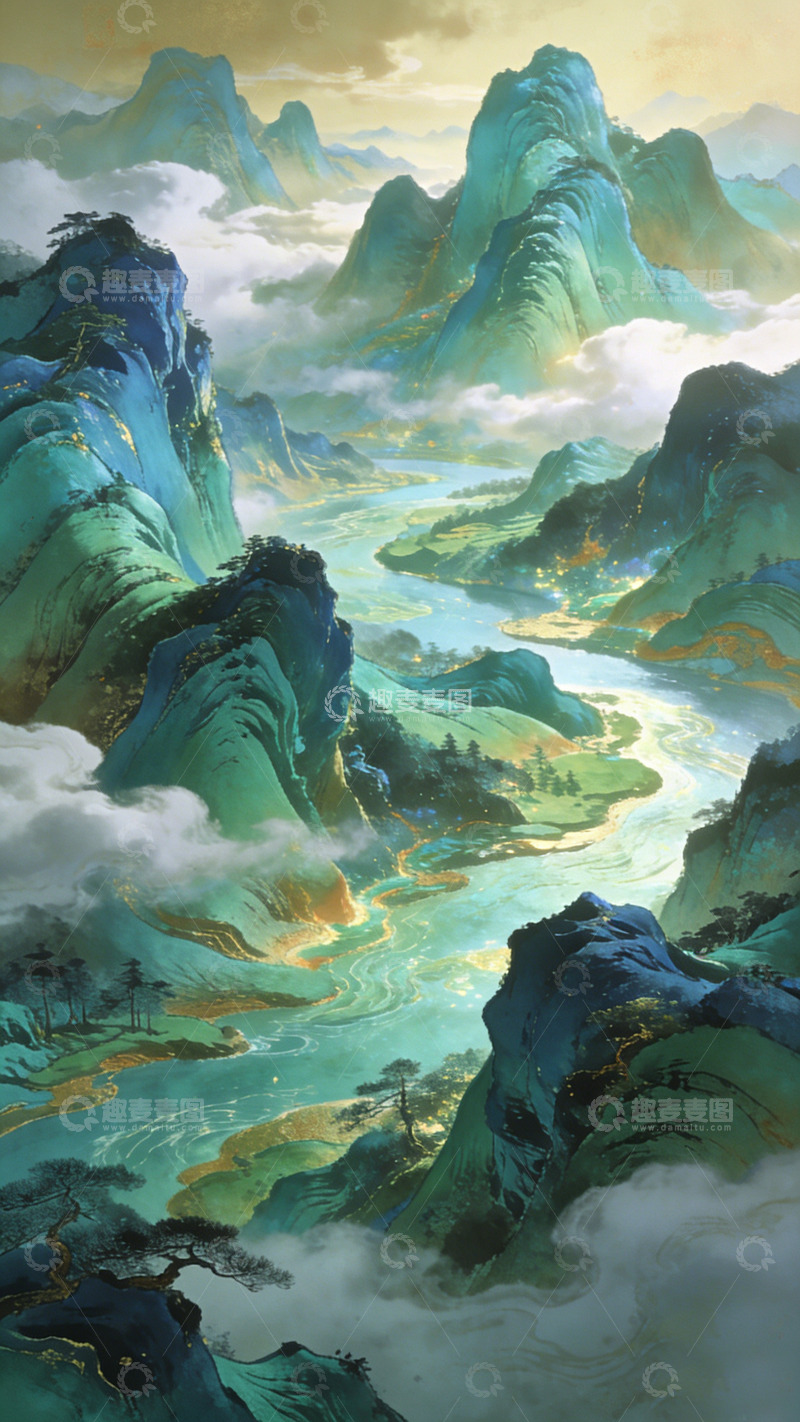 高清大图下载【趣麦麦图】山水国画风光装饰画