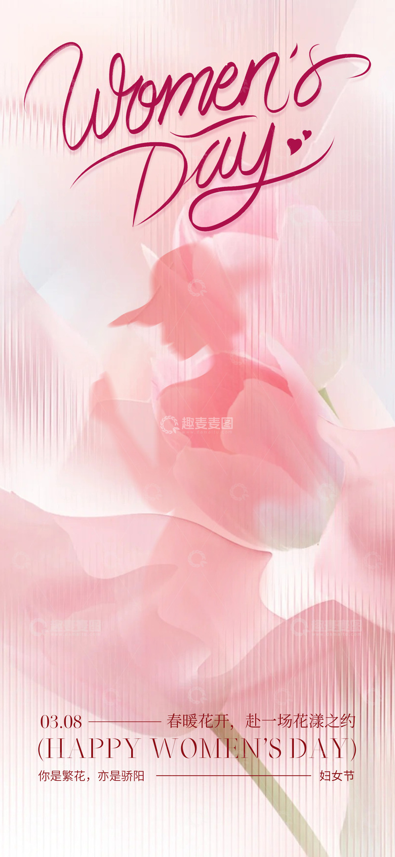 源文件下载【趣麦麦图】粉红玫瑰妇女节海报设计