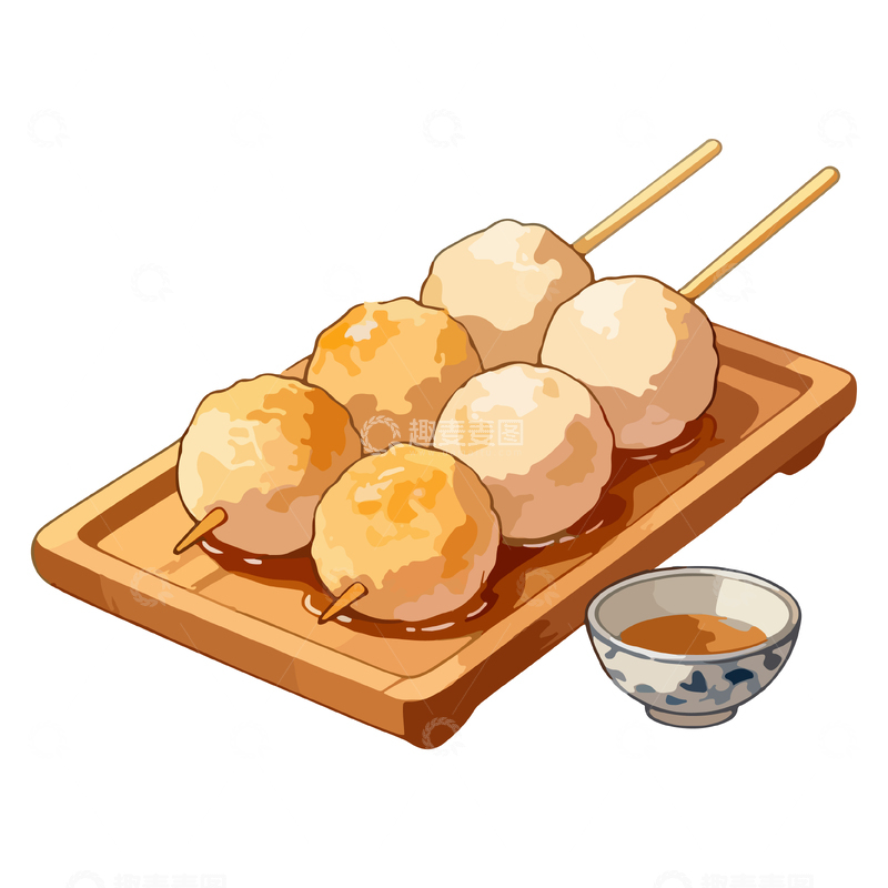源文件下载【趣麦麦图】日式串烧丸子插画