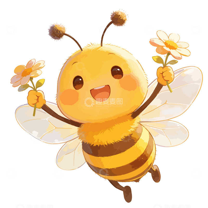 高清大图下载【趣麦麦图】卡通可爱Q版小蜜蜂举花