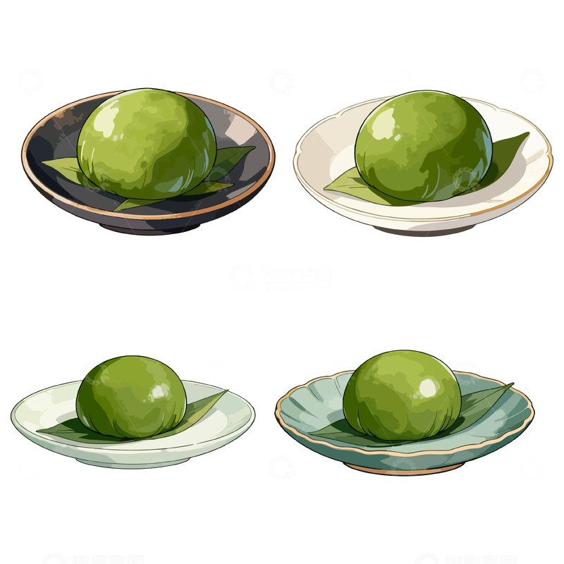 源文件下载【趣麦麦图】水彩风格青团插画设计元素