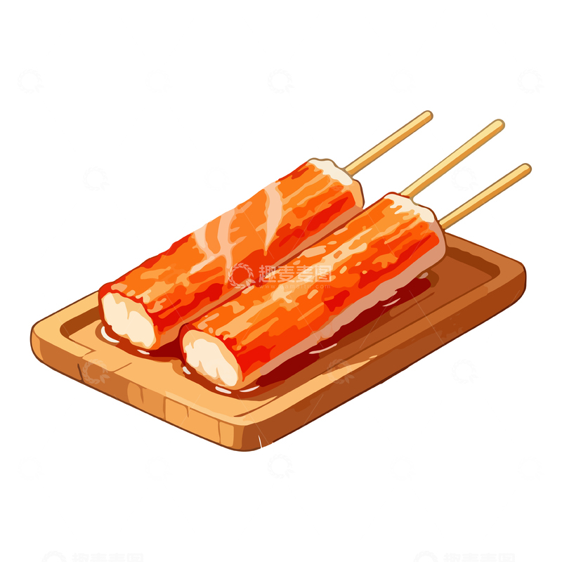 源文件下载【趣麦麦图】插画风格烧烤蟹棒美食插画
