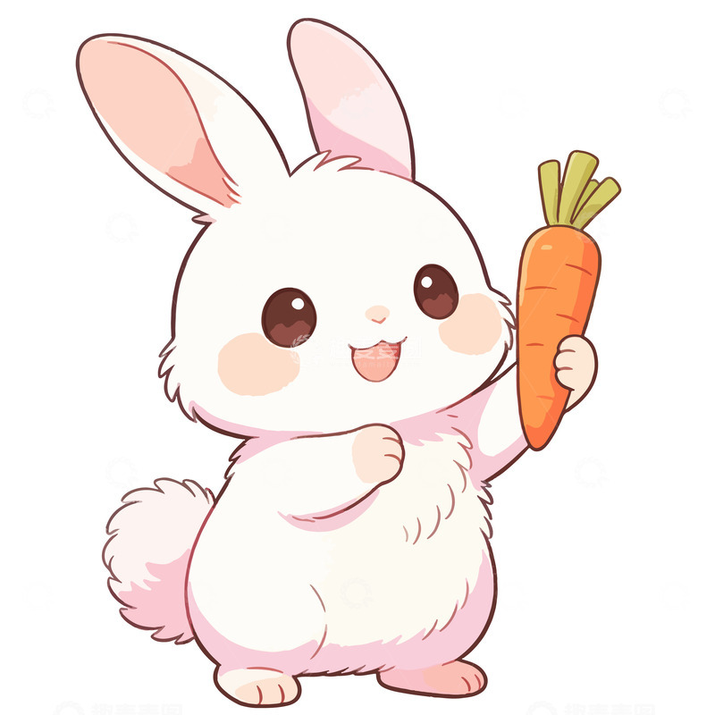 高清大图下载【趣麦麦图】卡通可爱Q版兔子胡萝卜插画元素