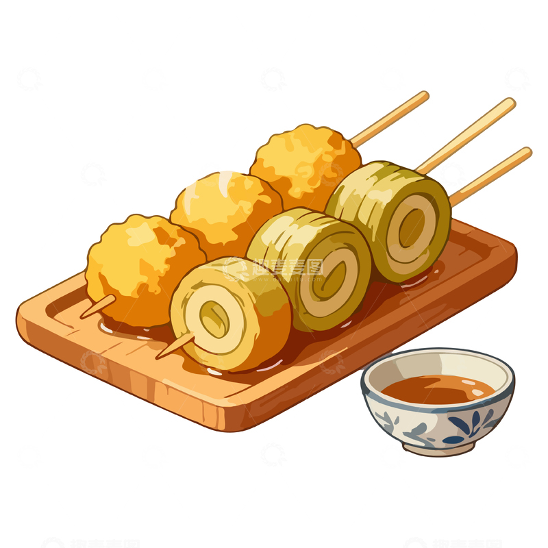 源文件下载【趣麦麦图】日式烤串插画