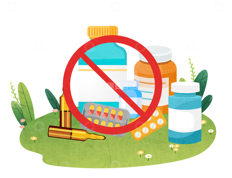 源文件下载【趣麦麦图】禁止滥用各类药品插画