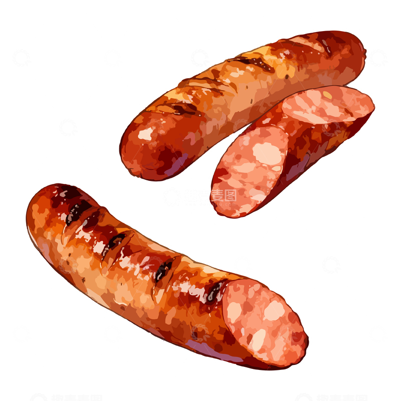 源文件下载【趣麦麦图】美食香肠手绘插画