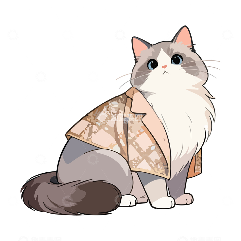 源文件下载【趣麦麦图】和服猫卡通插画