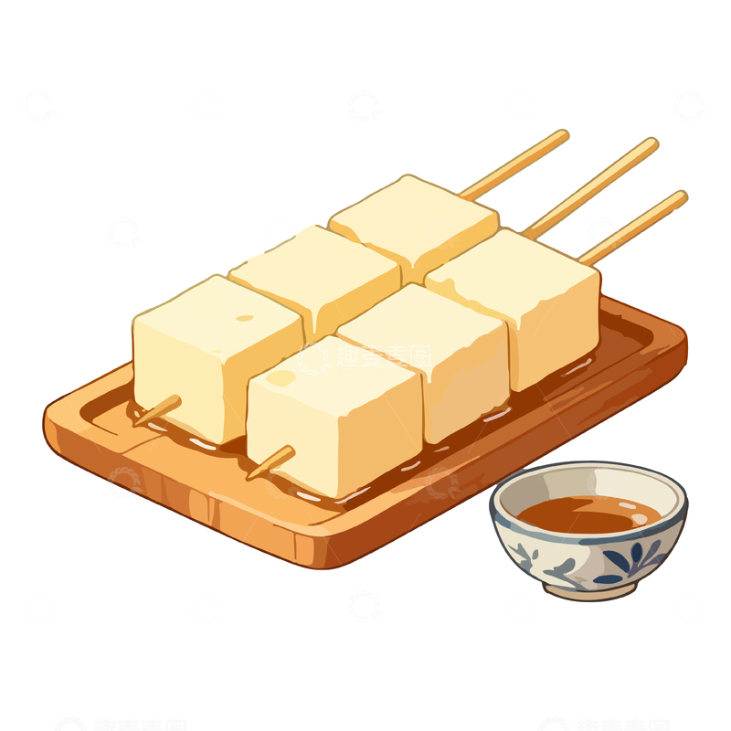 源文件下载【趣麦麦图】卡通日式串烧豆腐插画