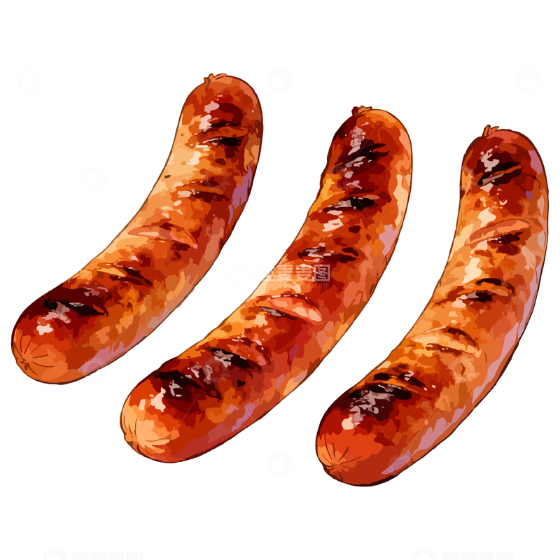 源文件下载【趣麦麦图】水彩香肠美食插画设计素材