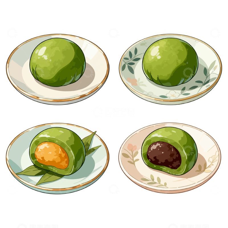 源文件下载【趣麦麦图】卡通风格清明节青团美食插画