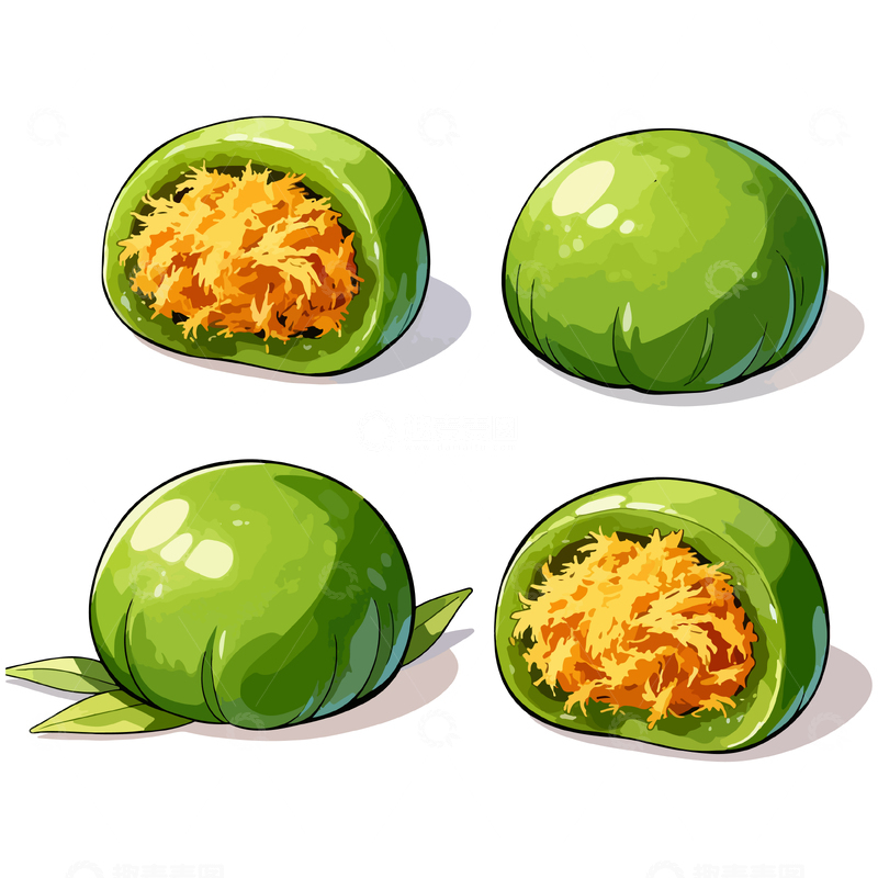 源文件下载【趣麦麦图】卡通风格青团美食插画设计素材
