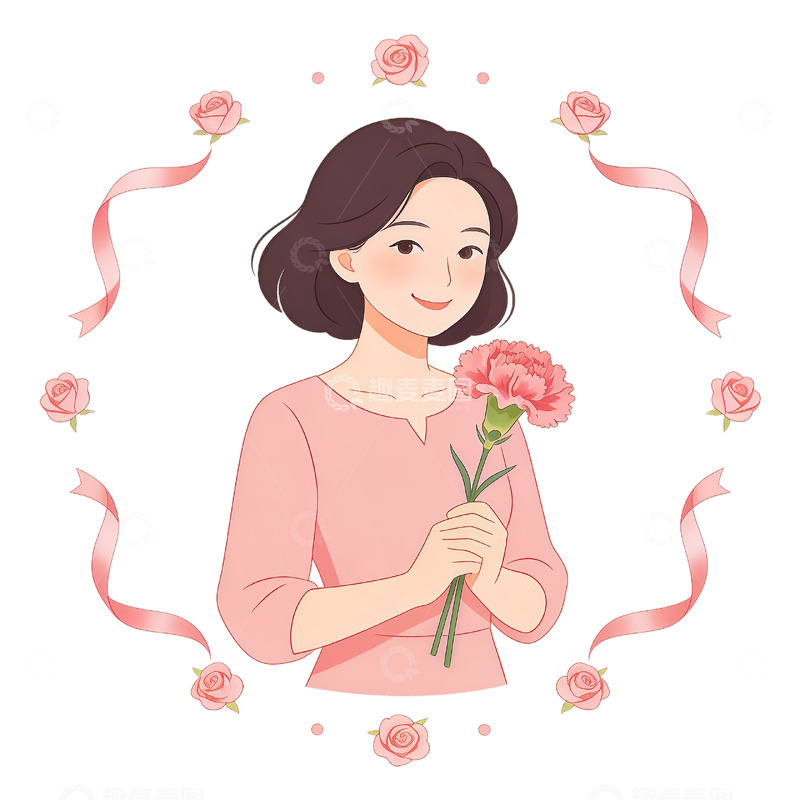 高清大图下载【趣麦麦图】卡通风女性捧花插画素材