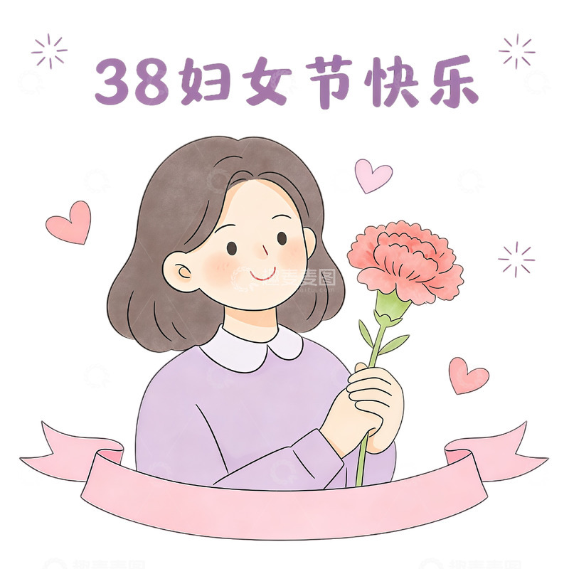 高清大图下载【趣麦麦图】卡通妇女节鲜花祝福卡片设计素材