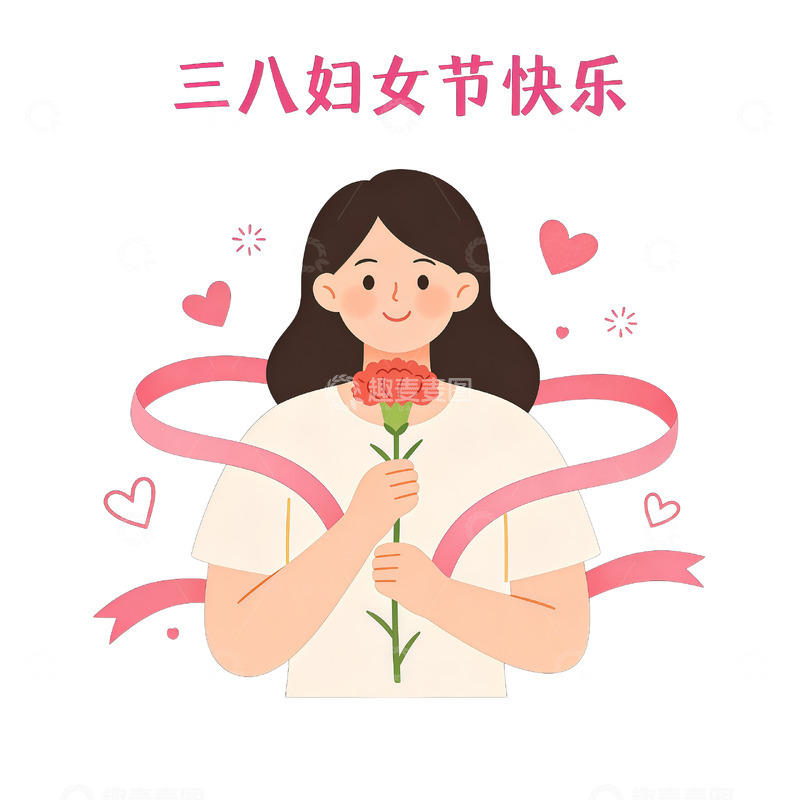高清大图下载【趣麦麦图】三八妇女节插画鲜花庆祝素材