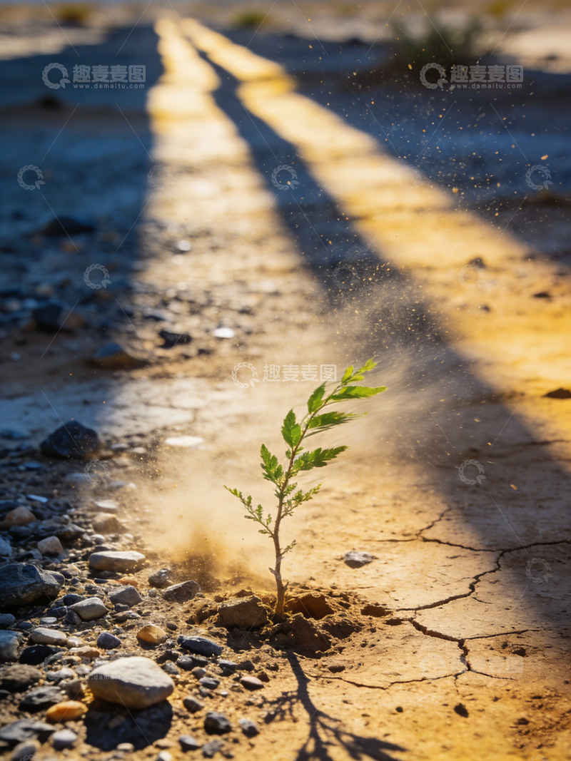 高清大图下载【趣麦麦图】荒漠新生绿植顽强生长