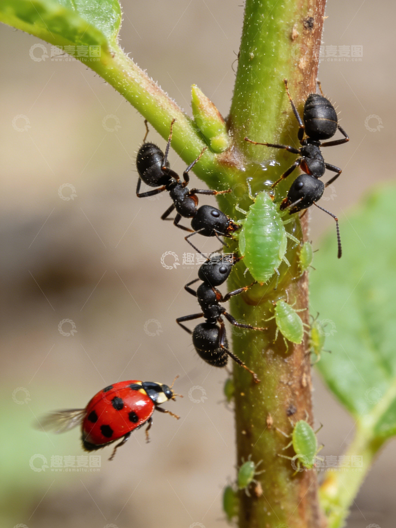 高清大图下载【趣麦麦图】微观世界蚂蚁与瓢虫