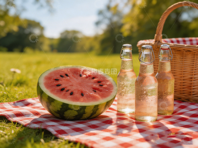 高清大图下载【趣麦麦图】野餐西瓜饮品风景图