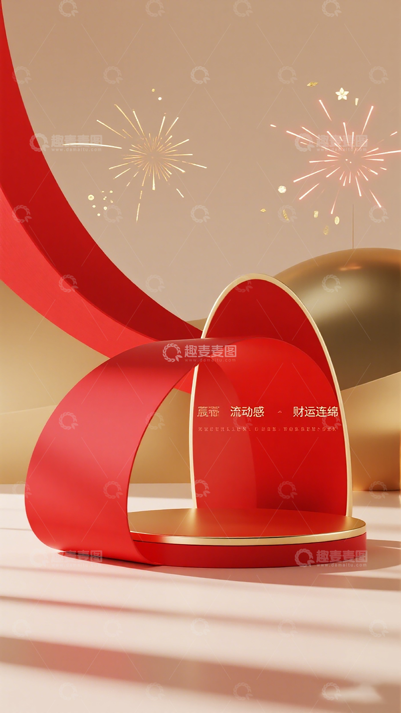 高清大图下载【趣麦麦图】喜庆红色展示台财运设计