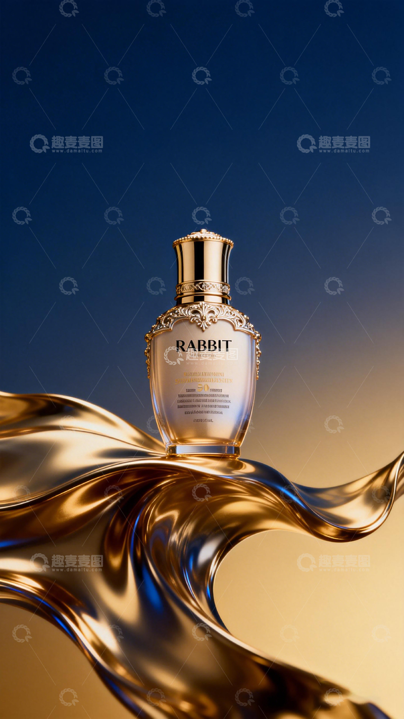 高清大图下载【趣麦麦图】奢华香水瓶金色液体背景