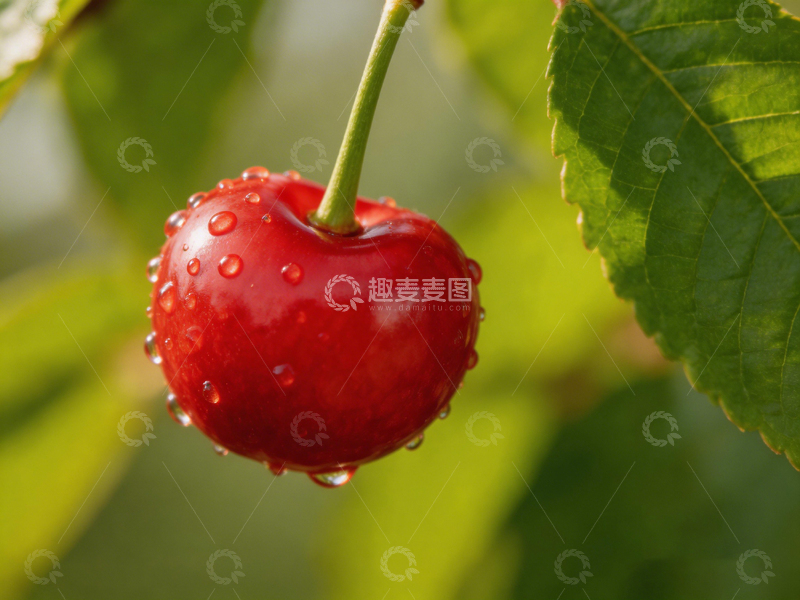 高清大图下载【趣麦麦图】樱桃特写果实新鲜水珠闪烁