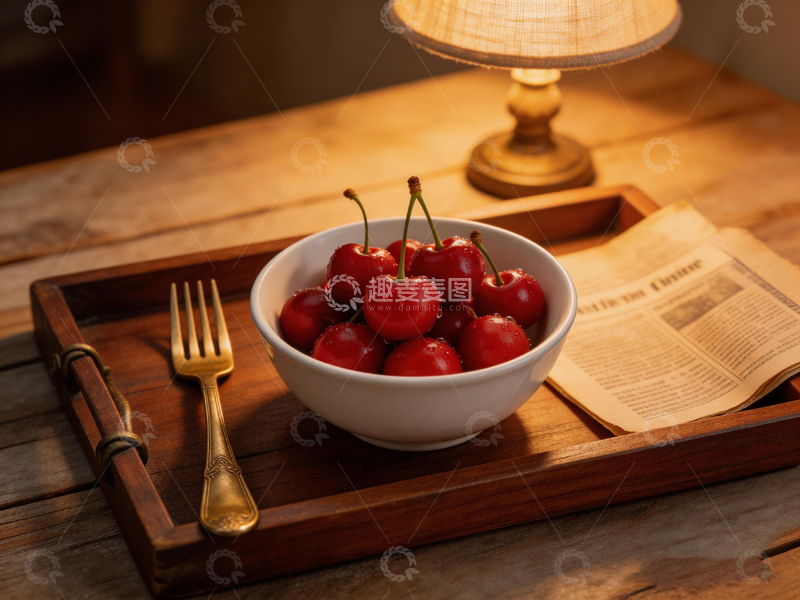 高清大图下载【趣麦麦图】温馨餐桌樱桃果盘静物摄影